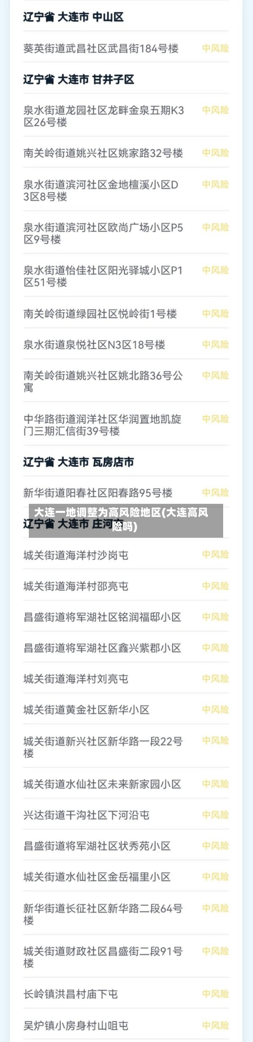 大连一地调整为高风险地区(大连高风险吗)